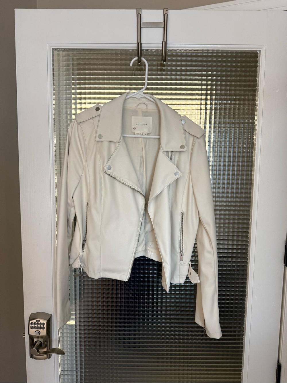 Anthropologie Cream Faux Leather Moto Jacket